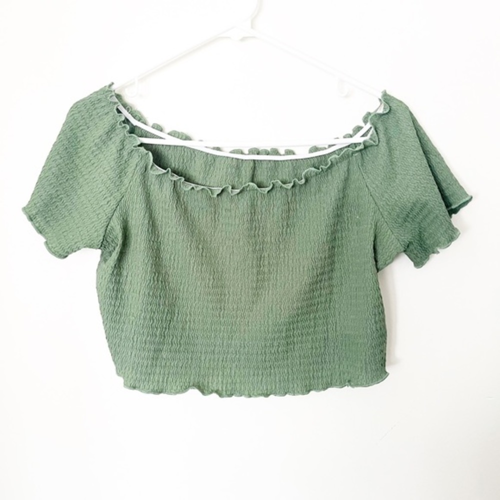 SHEIN Lettuce Trim Ribbed Off Shoulder Crop Top
